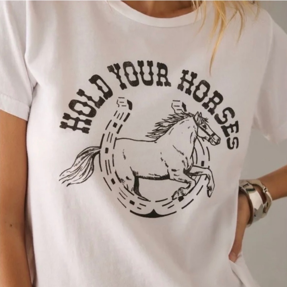 Anthropologie White L Retro Brand Short Sleeve T Western Costal Cowgirl - Picture 2 of 10